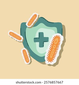 Guard shield attacked by virus, germs and bacteria. Immune system and virus protection concept. Immunity hygienic medical prevention