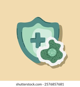Guard shield attacked by virus, germs and bacteria. Immune system and virus protection concept. Immunity hygienic medical prevention