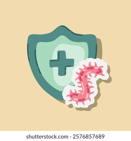 Guard shield attacked by virus, germs and bacteria. Immune system and virus protection concept. Immunity hygienic medical prevention