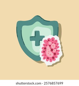Guard shield attacked by virus, germs and bacteria. Immune system and virus protection concept. Immunity hygienic medical prevention