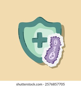 Guard shield attacked by virus, germs and bacteria. Immune system and virus protection concept. Immunity hygienic medical prevention