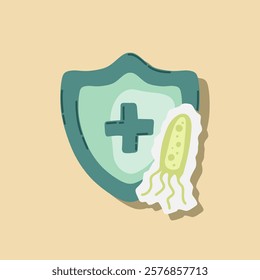 Guard shield attacked by virus, germs and bacteria. Immune system and virus protection concept. Immunity hygienic medical prevention