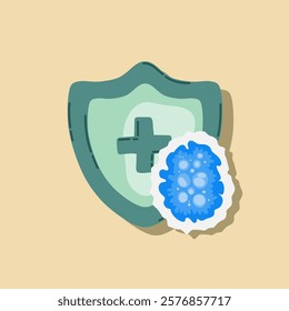 Guard shield attacked by virus, germs and bacteria. Immune system and virus protection concept. Immunity hygienic medical prevention