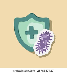 Guard shield attacked by virus, germs and bacteria. Immune system and virus protection concept. Immunity hygienic medical prevention