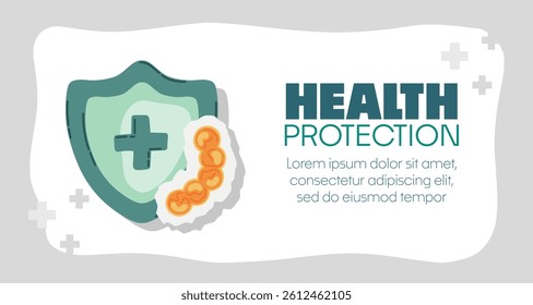 Guard shield attacked by virus, germs and bacteria. Immune system and virus protection concept with Health Protection text. Immunity hygienic medical prevention