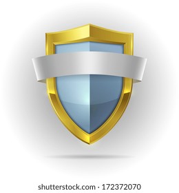 Guard shield with blank ribbon emblem isolated vector illustration