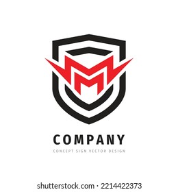 Guard shield business concept logo. Protection security icon sign. Vector illustration. Letter M concept logo design. Business marketing sign. Corporate  identity. 