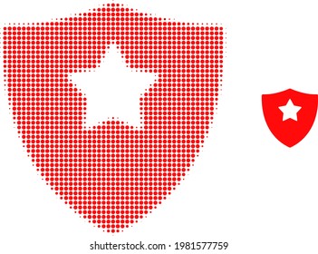 Schutzschild auf halbem Punkt Symbol. Halftone-Array enthält runde Pixel. Vektorgrafik der Schutzschild-Symbol auf weißem Hintergrund. Flache Abstraktion für Schutzschildsymbol.