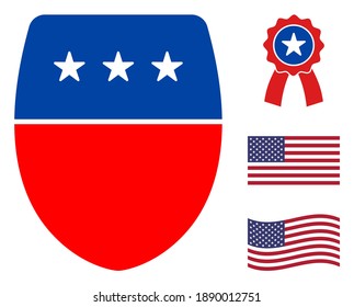 Schutzschildsymbol in Blau und Rot mit Sternen. Der Guard-Schild-Stil verwendet amerikanische offizielle Farben demokratischer und republikanischer politischer Parteien und Sternformen.