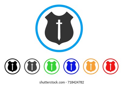 Guard Shield rounded icon. Style is a flat guard shield gray symbol inside light blue circle with black, gray, green, blue, red, orange versions. Vector designed for web and software interfaces.