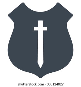 Guard Shield vector icon. Style is flat symbol, smooth blue color, rounded angles, white background.