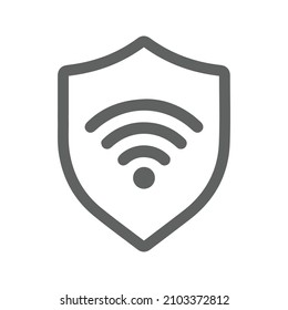Guard, shield, and wifi icon. Gray vector graphics.