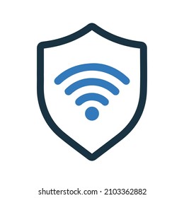 Guard, shield and wifi icon. Simple editable vector illustration.