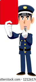 A guard showing a red card