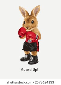 guard up slogan with rabbit boxer guard vector illustration