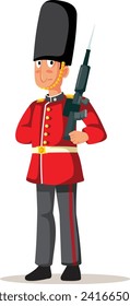 
Soldado de guardia de Buckingham Vector Cartoon Character Design. Divertido guardián del símbolo de la guardia real de Gran Bretaña y la monarquía

