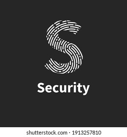 Guard symbol with fingerprint. Vector logo of  security agency. Letter S