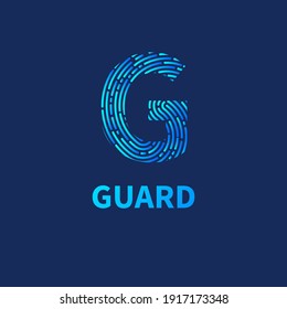Guard symbol with fingerprint. Vector logo of  security agency. Letter G