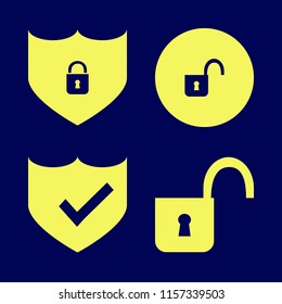 guard vector icons set. with shield check, open lock and shield lock security in set