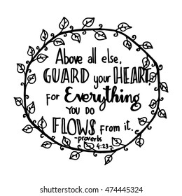 Guard your heart for everything you do flows from it Bible Verse. Hand Lettered Quote. Modern Calligraphy. Christian Poster