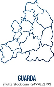 Guarda district with municipalities map. Abstract smooth blue gradient linear vector 