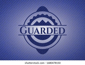 Insignia guardada con fondo de denim. Ilustración vectorial. Detallado.