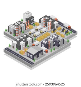 Guarded with checkpoint cargo terminal for trucks isometric vector on white background