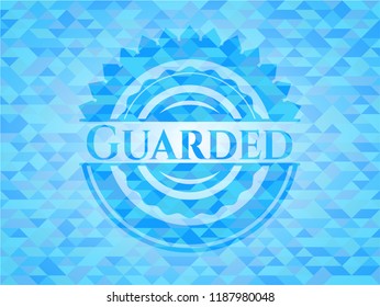 Guarded realistic sky blue emblem. Mosaic background