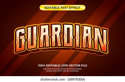 Guardian 3d text effect with fire game theme. typography template for tittle film or game.