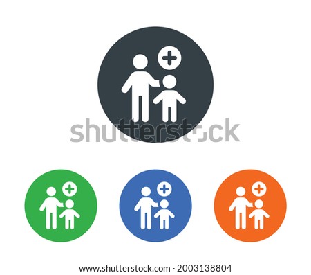 Guardian, adoption icon set. Containing adult taking care of orphan sign symbol.