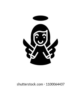 Guardian angel black icon concept. Guardian angel flat  vector symbol, sign, illustration.