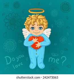 Guardian angel, cherub vector illustration. Valentine's Day. Holiday card