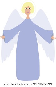 Guardian angel. Christmas angel. Illustration for children. Fairy tale angel.