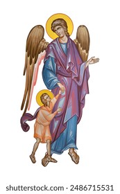 Guardian angel illustration in Byzantine style isolated