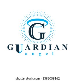 Guardian angel vector conceptual emblem best for use in catechesis organizations.