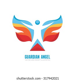 Guardian angel - vector logo template concept illustration. Human character with colored wings. Butterfly sign. Christmas symbol. Design element. 