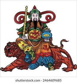 Guardian Deity: Traditional Chinese God on a Tiger