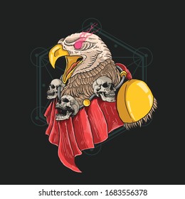 guardian eagle with skull necklace illustration vector graphic
