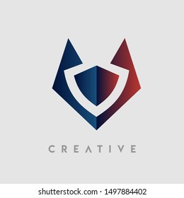 guardian fox logo design template. blue and red gradient Color digital creative sign. Universal vector icon. Digital shield, security and guard Icons.