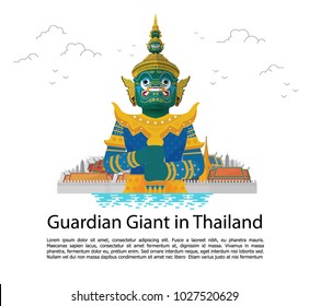 Guardian giant in grand palace. Bangkok city landmark. Vector illustration