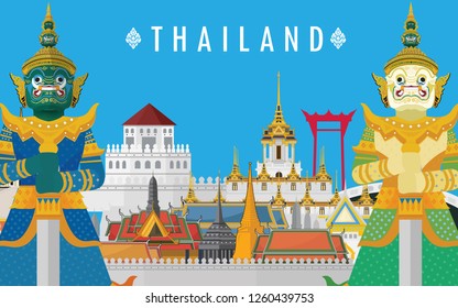 Guardian Giant in Thailand and Landmarks and travel place. flat design