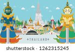 Guardian Giant in Thailand and Landmarks, vector illustration
