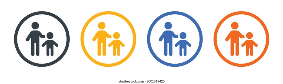 Guardian icon. Adult taking care of child. Father and son symbol. Vector illustration