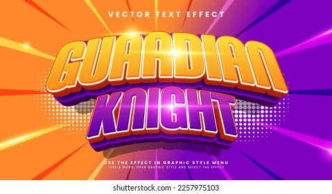 Guardian knight 3d editable vector text style effect, with orange and purple combination color.