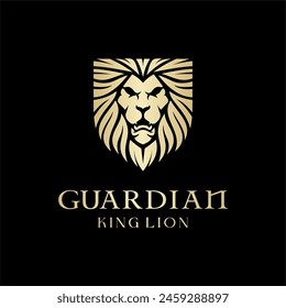 Guardian logo. Head Lion shield. Warrior logo. Shield Lion King Face Protection Guard Logo.
