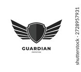 guardian protection logo design with shield an wing vector template