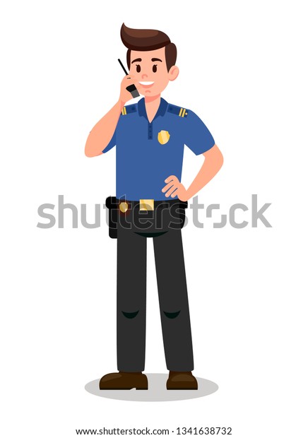 Guardian with Radio Transmitter Cartoon\
Character. Bodyguard Flat Vector Illustration. Security Service.\
Keeper, Policeman, Watchman on Mission. Police Officer at work\
Isolated Design\
Element