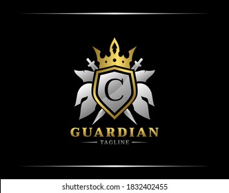 Guardian Shield With C Letter. Abstract Spartan Warrior Logo