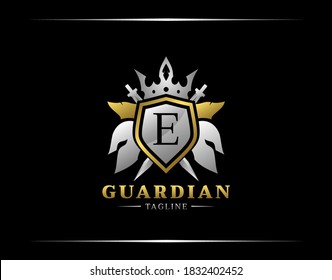 Guardian Shield With E Letter. Abstract Spartan Warrior Logo