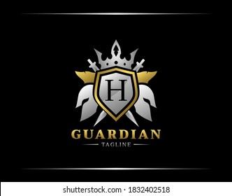 Guardian Shield With H Letter. Abstract Spartan Warrior Logo